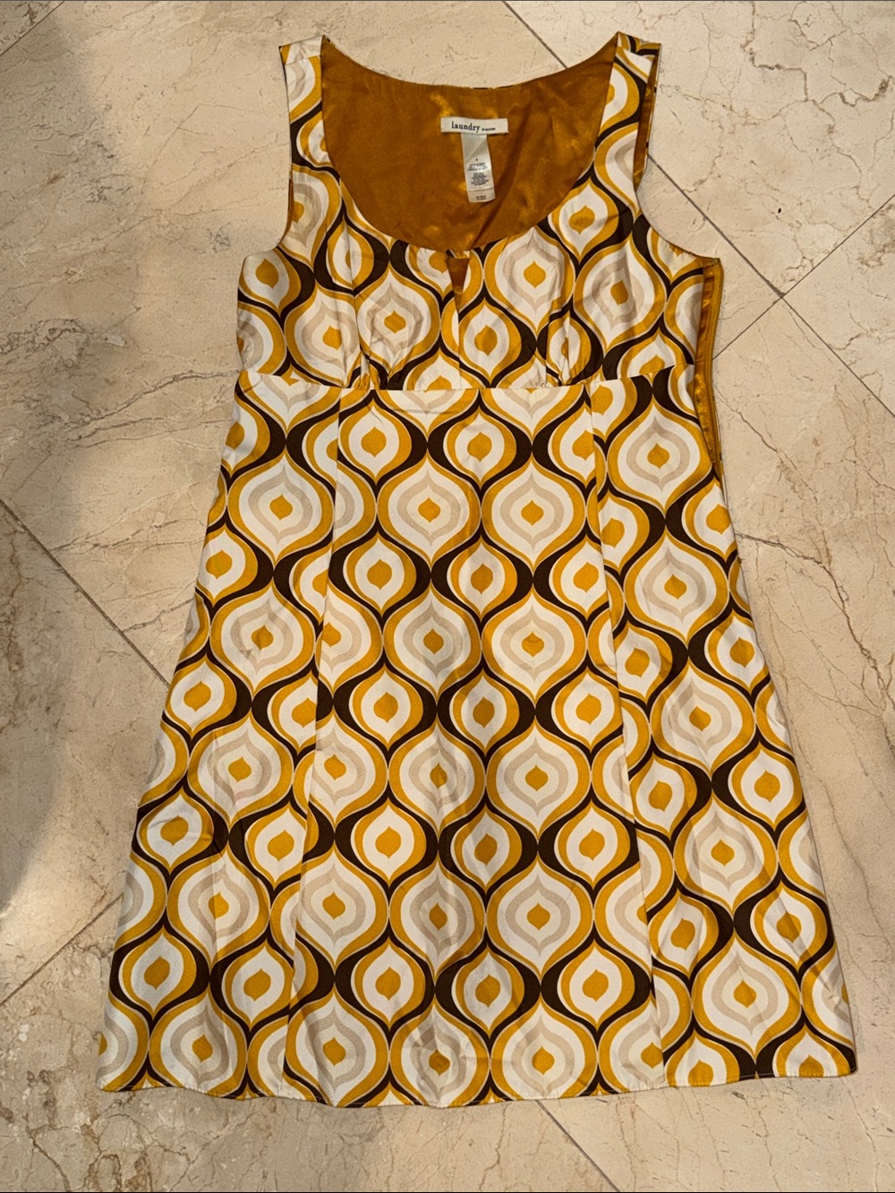 Laundry by Shelli Segal Mustard Geometric A-Line Dress with pockets